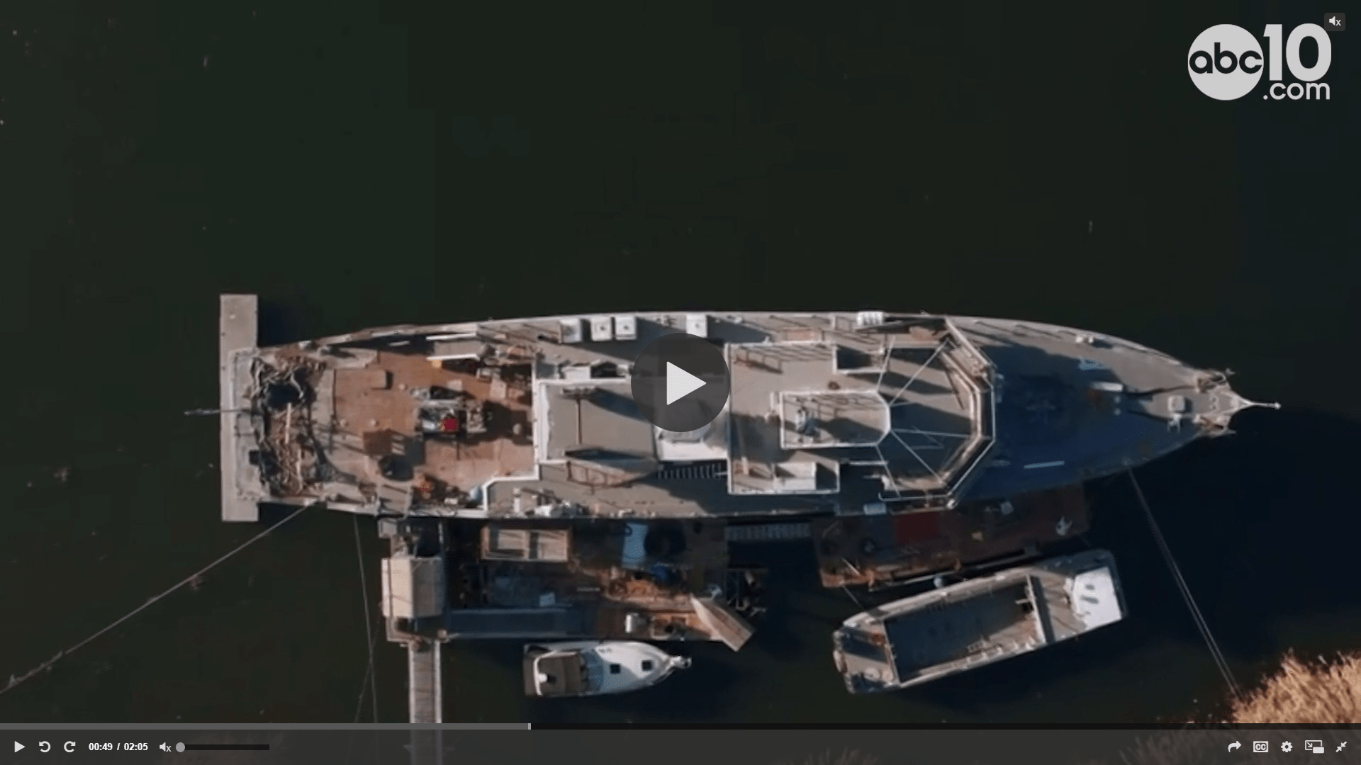 Aerial photograph of the USS Lucid moored in Stockton, California by abc10 news