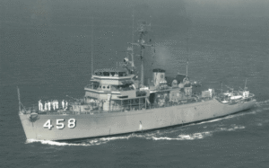 Historic photograph of the USS Lucid underway during her years of active naval service.