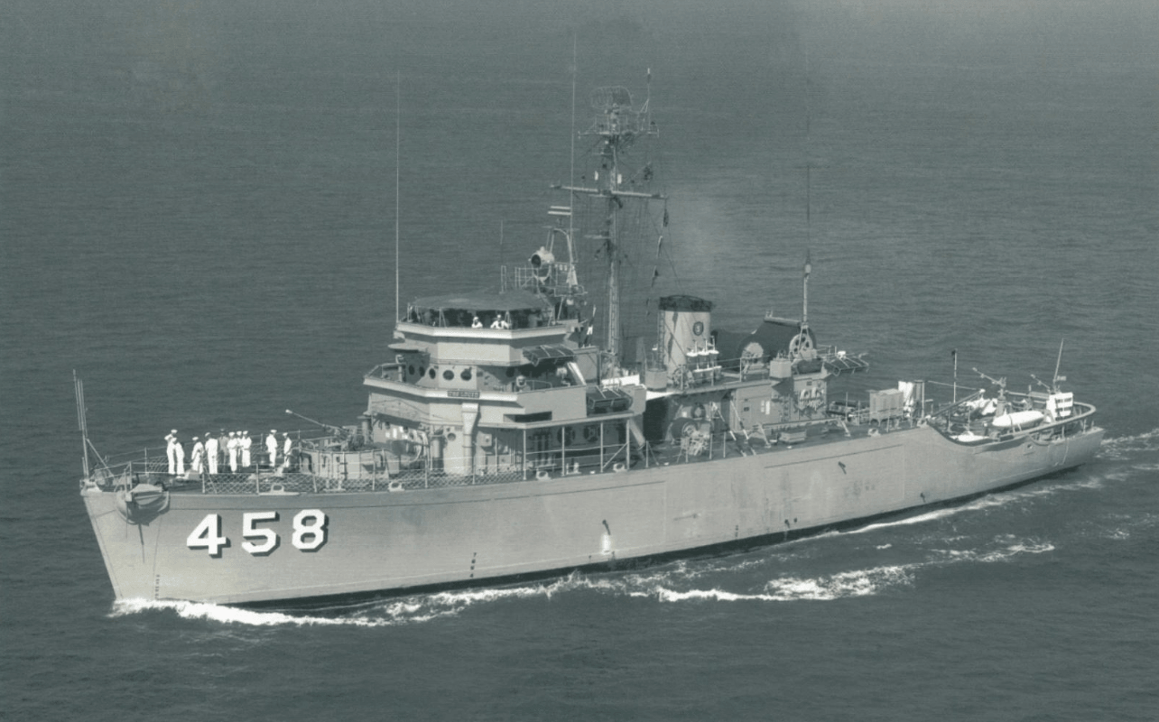 Historic photograph of the USS Lucid underway during her years of active naval service.